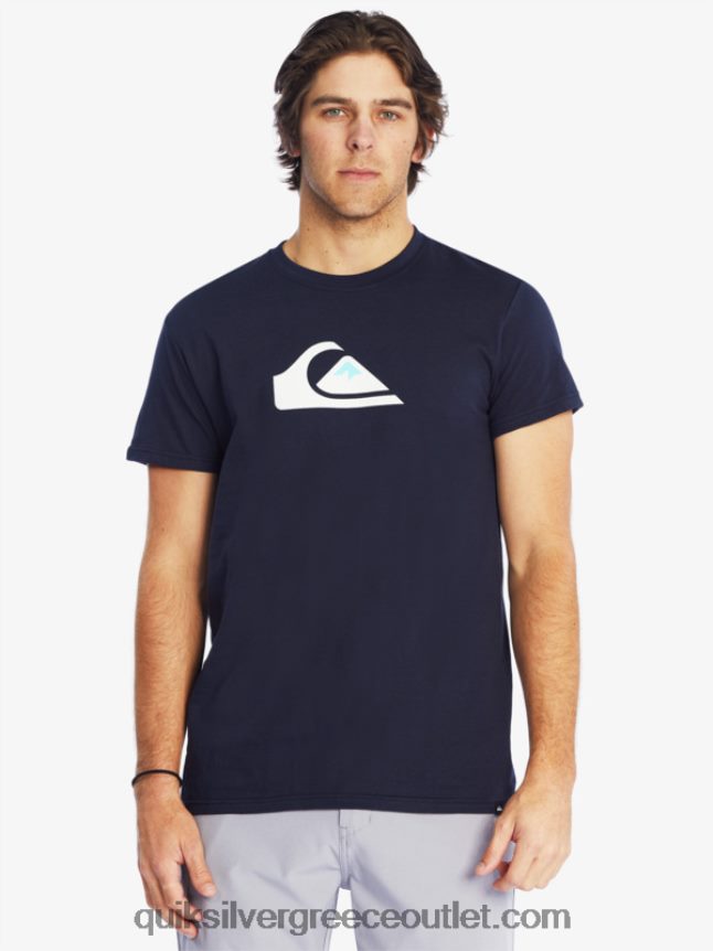 t-shirt με λογότυπο comp Quiksilver άνδρες 66LP841382 ναυτικό μπλέιζερ