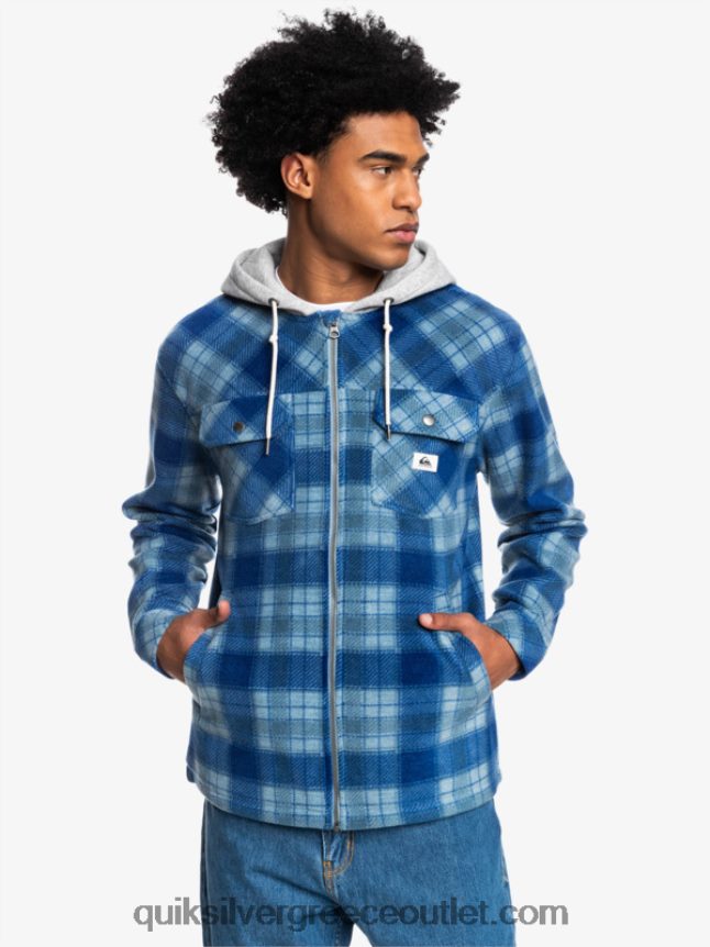 σακάκι φλις με φερμουάρ με κουκούλα super swell Quiksilver άνδρες 66LP841475 σούπερ καρό μπλε σοδαλίτης