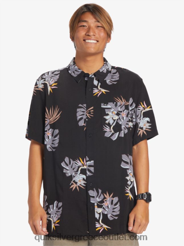 το φλοράλ κοντομάνικο πουκάμισο Quiksilver άνδρες 66LP84649 μαύρο φλοράλ σσ