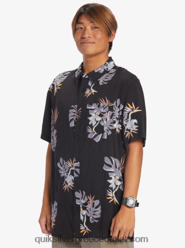 το φλοράλ κοντομάνικο πουκάμισο Quiksilver άνδρες 66LP84649 μαύρο φλοράλ σσ