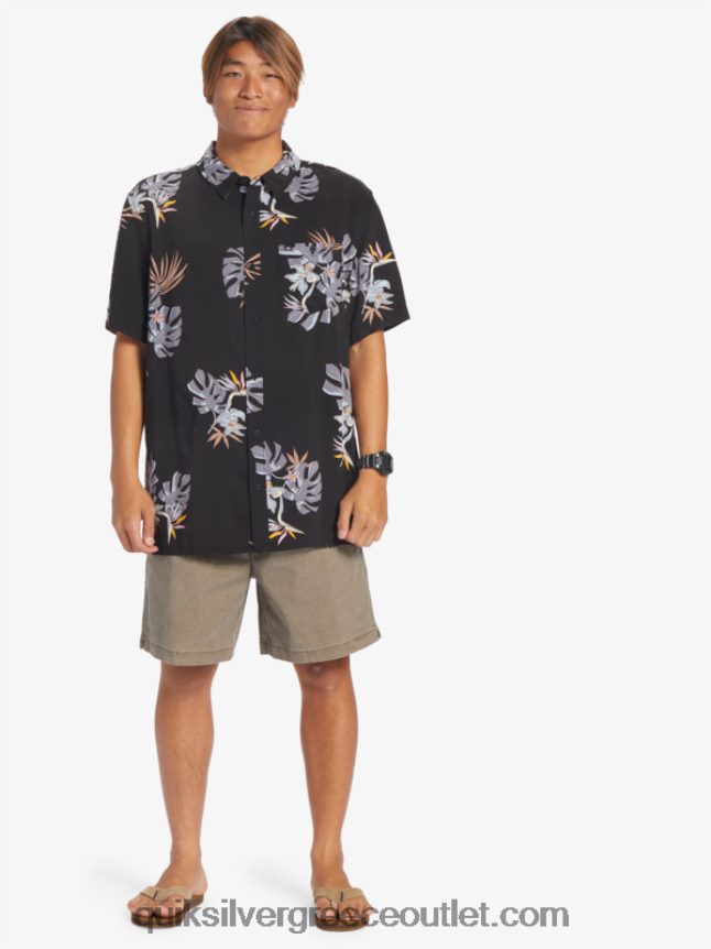 το φλοράλ κοντομάνικο πουκάμισο Quiksilver άνδρες 66LP84649 μαύρο φλοράλ σσ