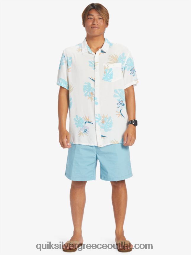 το φλοράλ κοντομάνικο πουκάμισο Quiksilver άνδρες 66LP84650 χιονάλευκο λουλουδάτο ss