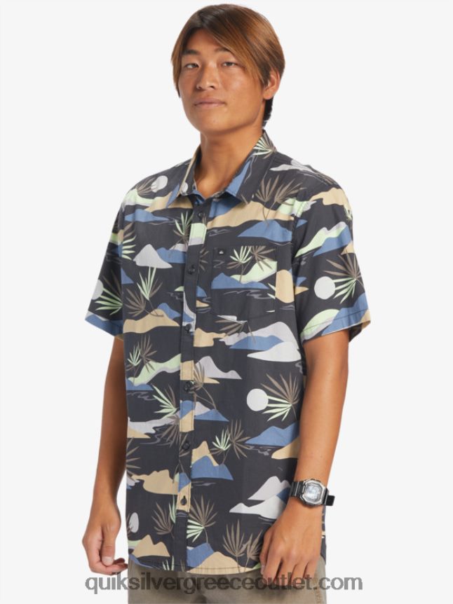 αργό ζαλισμένο κοντομάνικο πουκάμισο Quiksilver άνδρες 66LP84667 άσφαλτος αργή ζάλη σσ