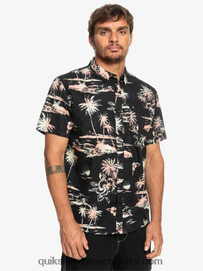 airflow βαμβακερό κοντομάνικο πουκάμισο Quiksilver άνδρες 66LP841369 μαύρη ροή αέρα