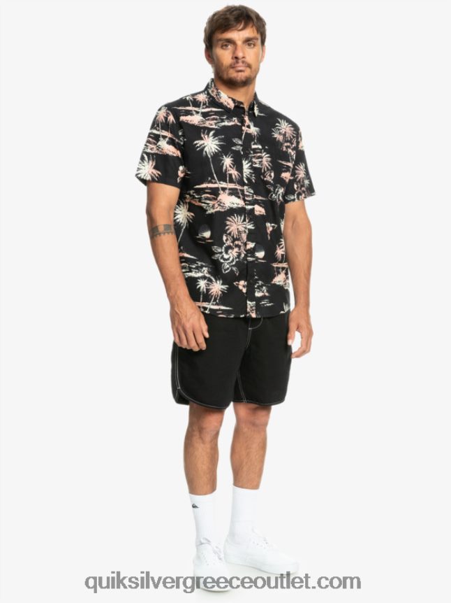 airflow βαμβακερό κοντομάνικο πουκάμισο Quiksilver άνδρες 66LP841369 μαύρη ροή αέρα