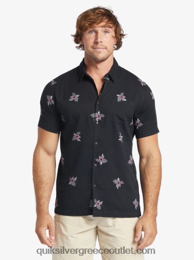 κοντομάνικο πουκάμισο waterman με μικρά πετάλια Quiksilver άνδρες 66LP84424 μαύρα μικρά πετάλια