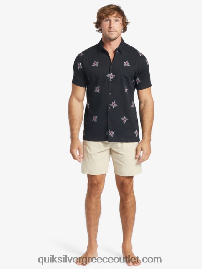 κοντομάνικο πουκάμισο waterman με μικρά πετάλια Quiksilver άνδρες 66LP84424 μαύρα μικρά πετάλια