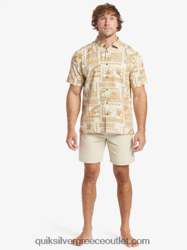 κοντομάνικο πουκάμισο waterman σερφ Quiksilver άνδρες 66LP84432 εκδρομείς σερφ με καφέ ρύζι