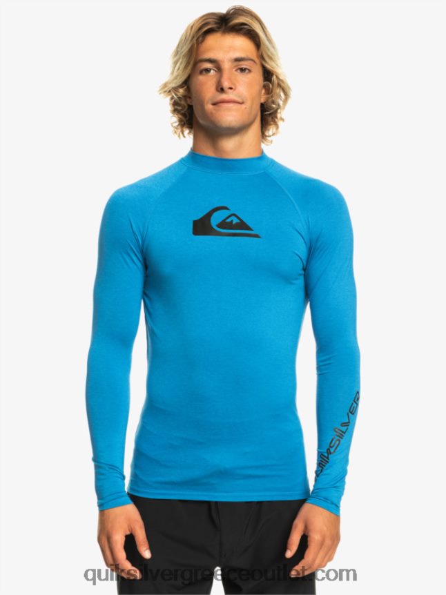 all time long sleeve upf 50 rashguard Quiksilver άνδρες 66LP84822 αναπνευστήρας μπλε ερείκη