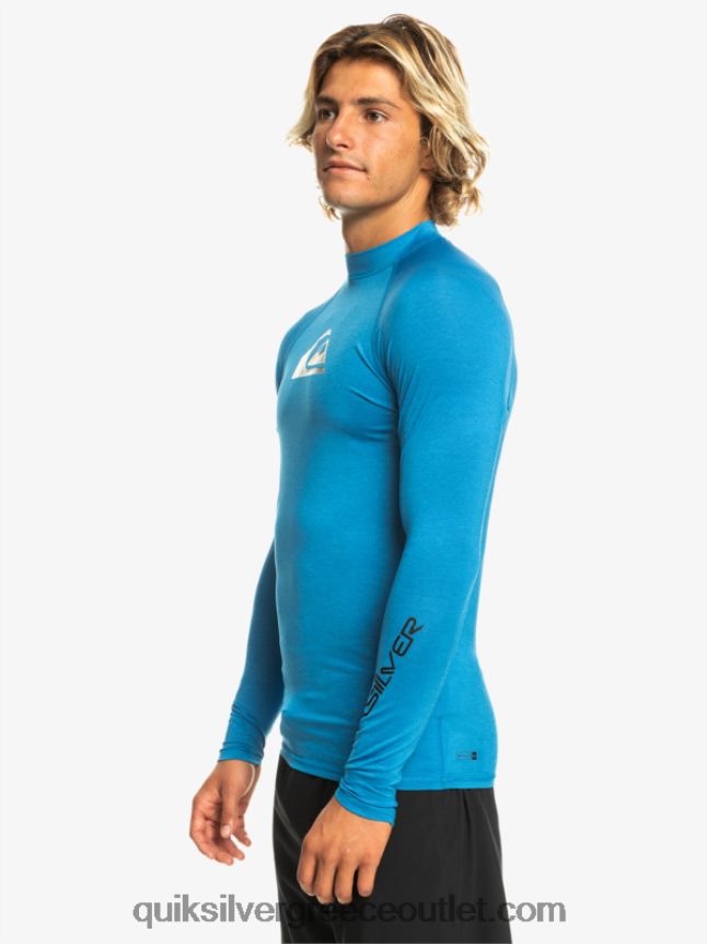 all time long sleeve upf 50 rashguard Quiksilver άνδρες 66LP84822 αναπνευστήρας μπλε ερείκη