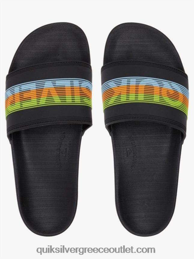 Σανδάλια συρόμενου τύπου slide wordmark rivi Quiksilver άνδρες 66LP84693 μαύρο/πορτοκαλί/μπλε